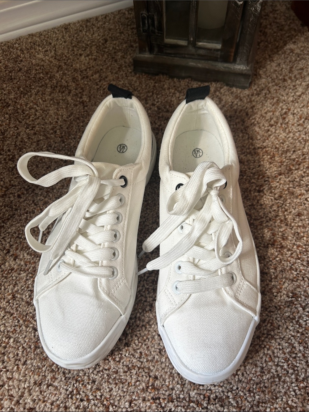 Classic White Canvas Lace-Up Sneakers - Women